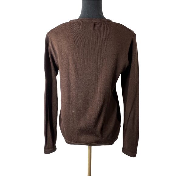 Vintage LeRoy Knitwear V-Neck Acrylic Brown Embroidered‎ Kola Sweater Sz Med - Picture 2 of 5